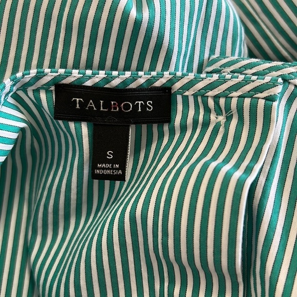 Talbots Poplin Popover Green White Striped Top Sz S - Picture 12 of 13
